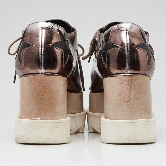 Stella McCartney Bronze Metallic Faux Leather Platform Star Elyse Oxfords - Picture 6 of 7
